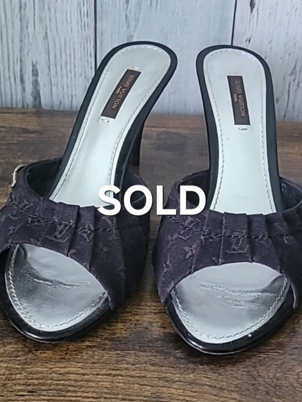 SOLD LOUIS VUITTON Mini Lin Fabric Slides Heels.